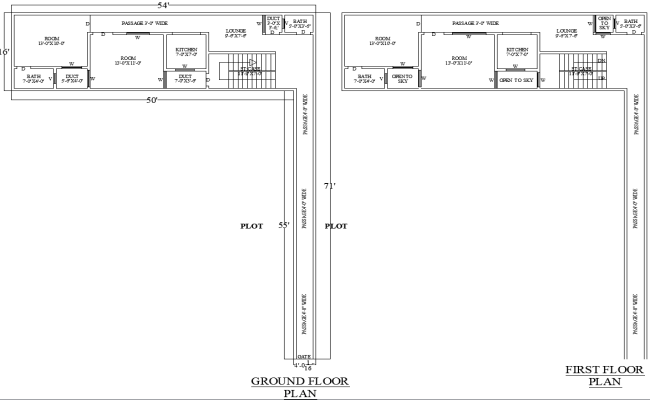 54x71 L-Shaped House Floor plan For a Residential unit