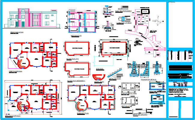 Building Design AutoCAD DWG with Basement and Foundation Plan Details