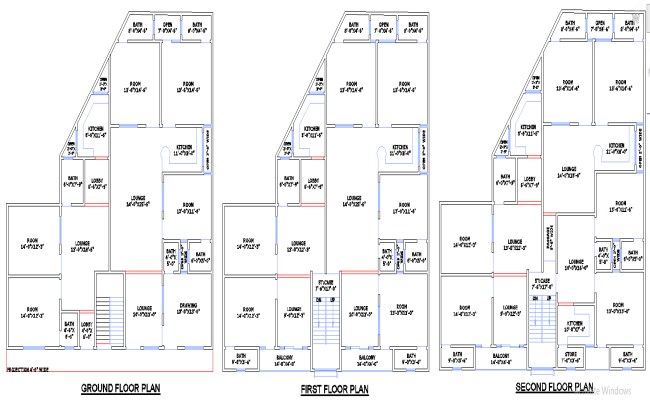 Modern three-floor bungalow CAD Drawing File 56-7x64 plan