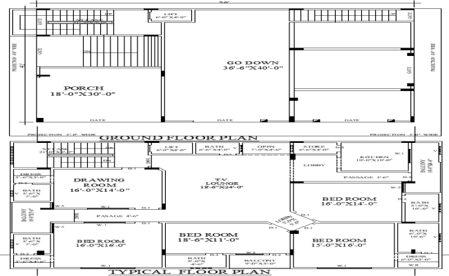 56x41 Mixed Use Go Down with Residential Plan in CAD File