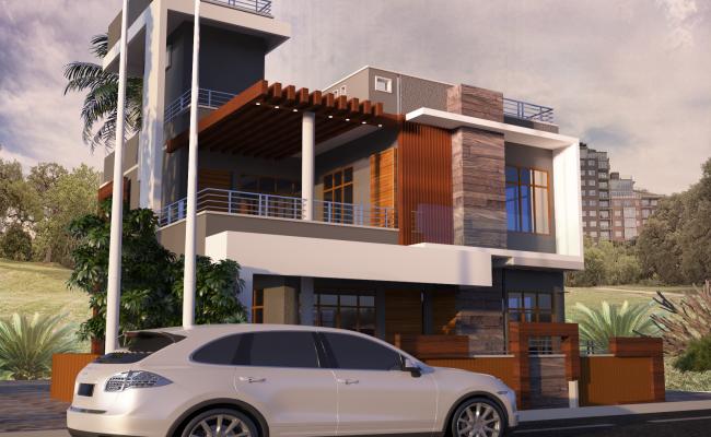 Bungalow Concept CAD File with Modern Elevation and Floor Design