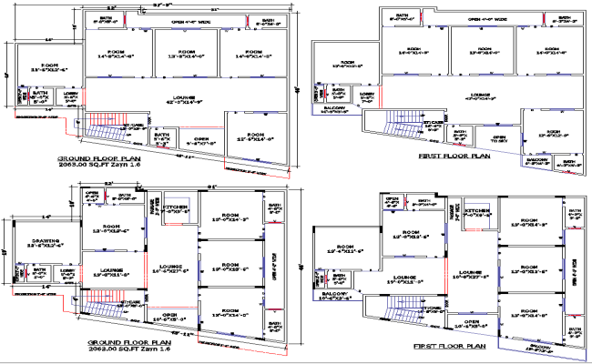 57x46 Double-Storey House DWG Plan with Lounge and Bath
