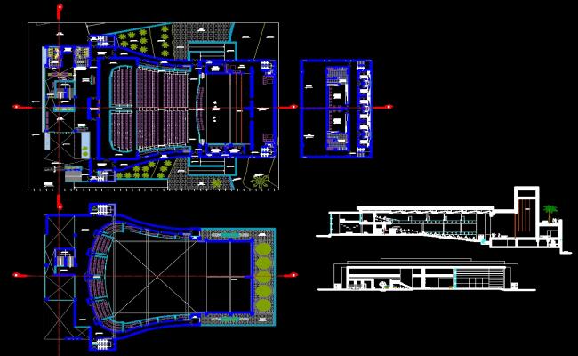 Theatre Design CAD Block with Floor Plans Sections and Seating Layout