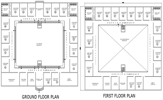 59.76m x 44.92m Ground & First Floor School Layout Plan - AutoCAD DWG File