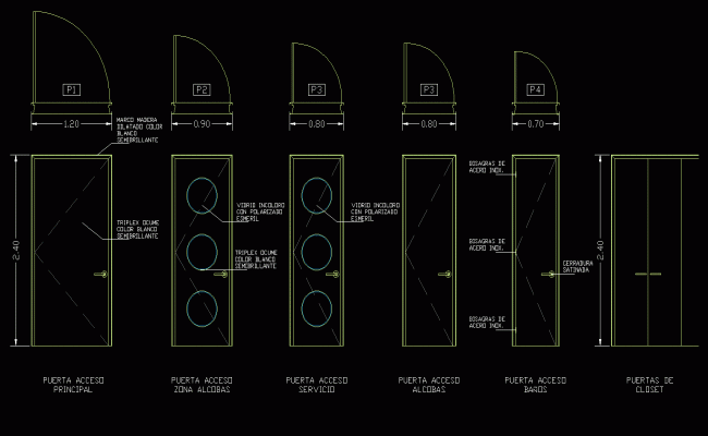 White Modern Wooden Doors 1.2x2.4m AutoCAD Drawing Design File