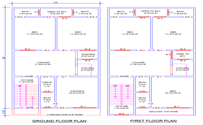 Five Bedroom House Plan AutoCAD DWG Design 25x50 Layout