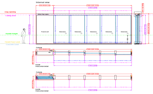 5-Door Motorized Sliding Door Design and Details in DWG File