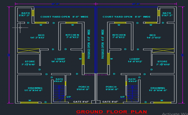 27x54 Marla Asian Style Floor Plan for Duplex DWG Design File