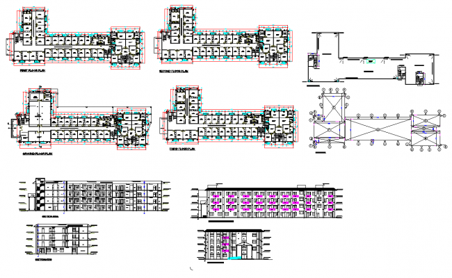 100 Bed Hostel Layout Plan with Sections Elevations and CAD Details