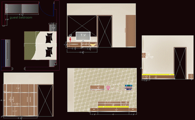 Guest Room Interior AutoCAD Drawing with Wall Elevation Details