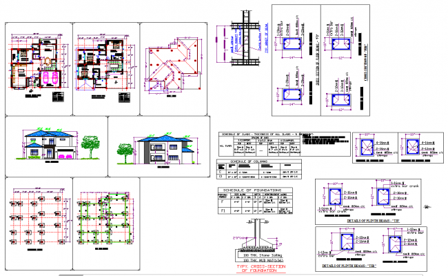 G plus 1 Residential Building 1912sqft DWG Structural Foundation Plan