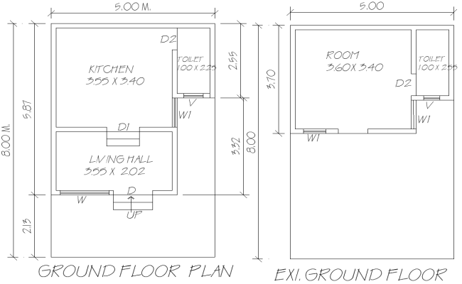 5mx8m Two Ground Floor House Layout Designs in DWG File