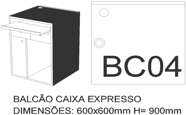 600X600 MM Express Box Counter plan and 3D view DWG AutoCAD drawing