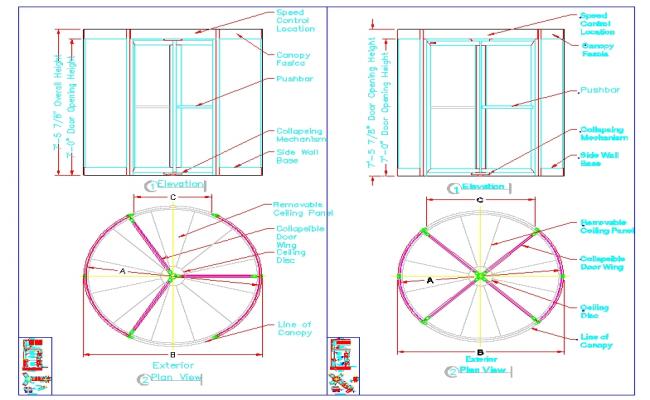 Residential Collapsible Door AutoCAD Detail with Plan and Elevation
