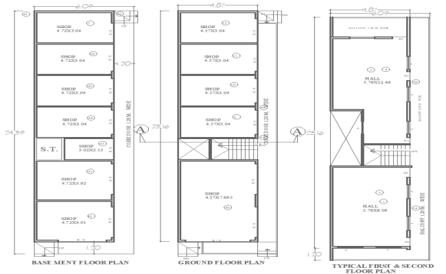 6.09m x 24.39m Commercial Building Layout with Shops and Halls Plan - AutoCAD DWG File