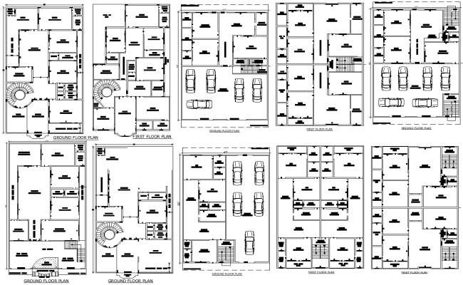 60' X 45' House Plan with 4 Car Parking | AutoCAD DWG File