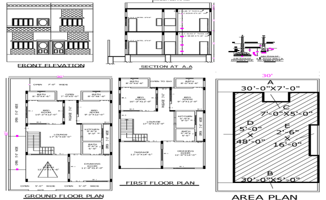 60ft×30ft Residential Layout with Elevation in DWG File