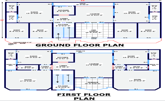 60x30 Commercial Residential House Plan in AutoCAD Format