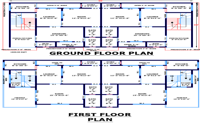 60x30 Duplex House Plan Ground with AutoCAD DWG Format