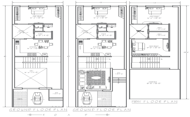 AutoCAD DWG of 62ft×18ft 3BHK House Floor Plan Design