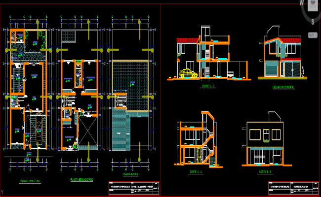 Two Story Bungalow AutoCAD DWG File with Floor Plan and Section Design