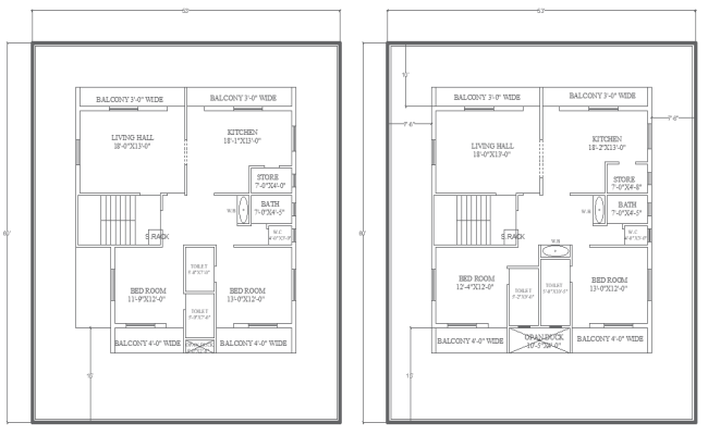 63ft x 60ft 2BHK House Plan Design AutoCAD DWG File