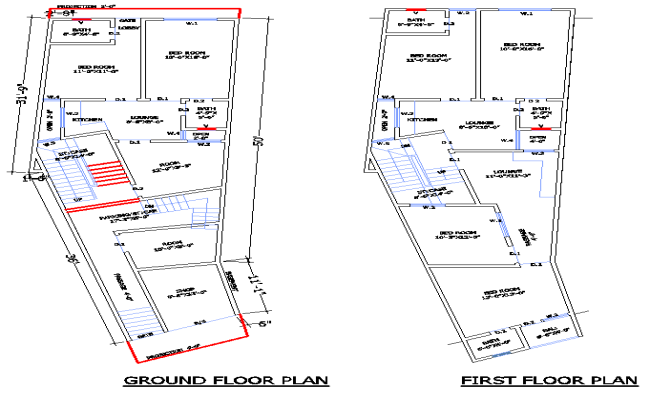 Complete 66×22 2 BHK House with Shop DWG CAD Layout