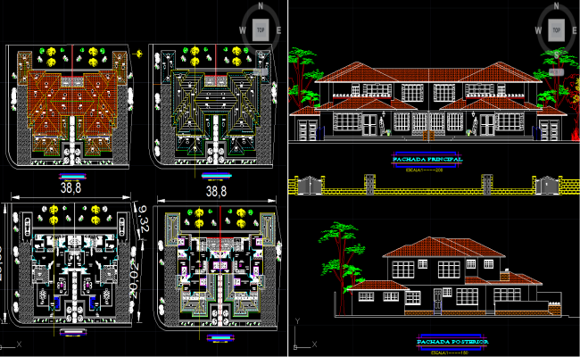 Modern Villa AutoCAD DWG File with Floor Layout and Elevations