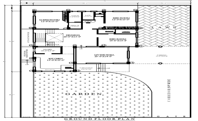 66x99ft 3BHK House Design with Garden in DWG Format
