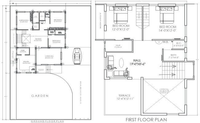 66ftx99ft Two Floor Residential House Plan Design DWG File