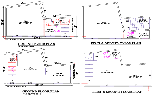66x34 Commercial Building Double Floor Plan DWG Design