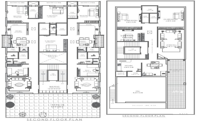 67.5ft x 98.2ft 2 Different Second Floor House Plan Layout | AutoCAD DWG 