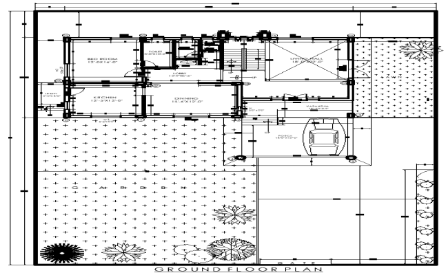 67.6ftx95ft Ground Floor House Plan Layout in DWG File