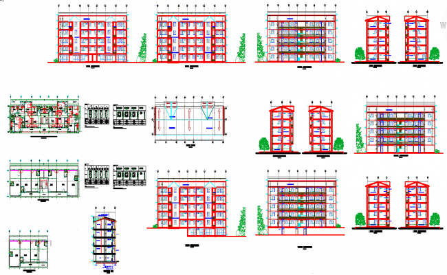 Housing Building AutoCAD Plan with Sections and Elevation DWG file
