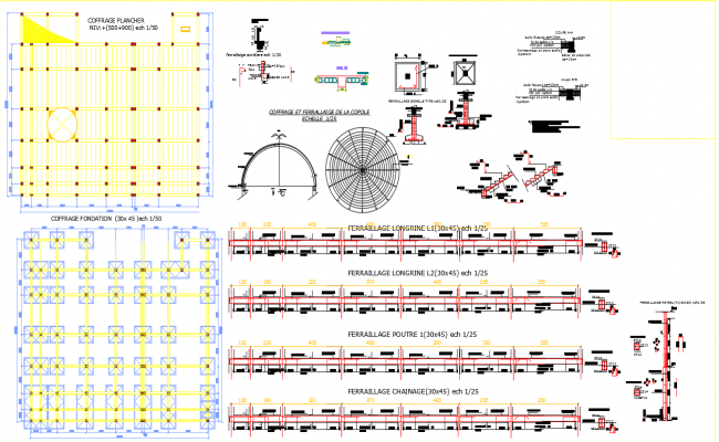 Mosque Structural Foundation and Dome Reinforcement Plan in DWG File