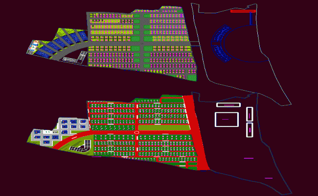 Town Plan CAD Drawing File with Complete Site Layout and Zoning