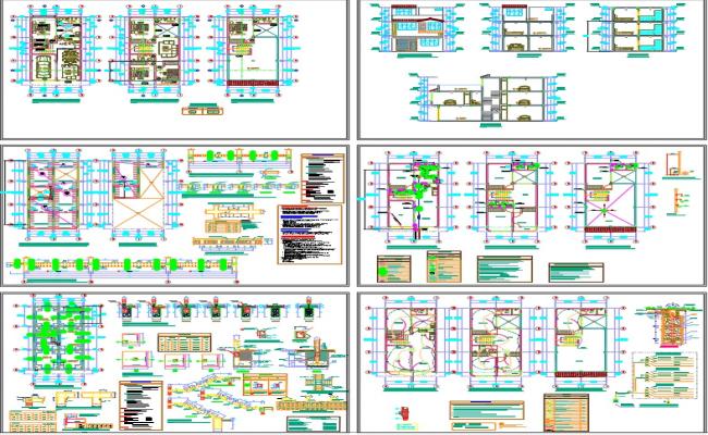 6x13.5 Meter Three Floor House Plan with Sections DWG File