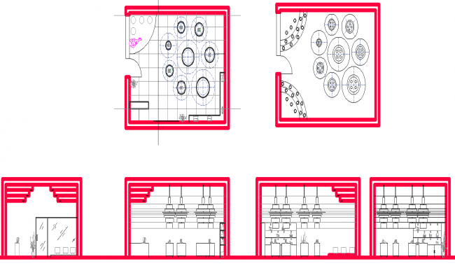 Footwear showroom interiors DWG with furniture and ceiling design