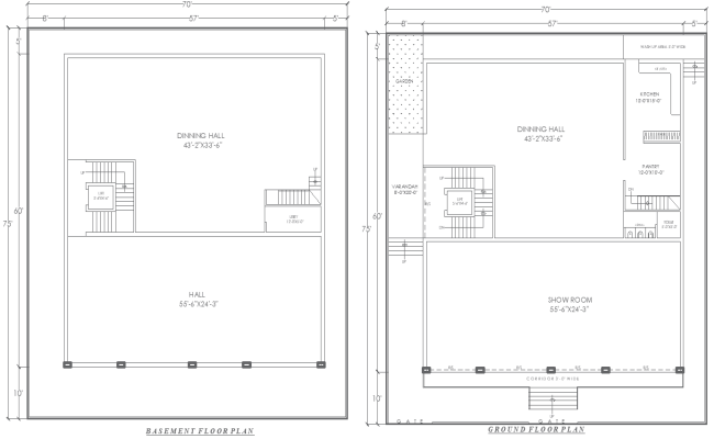 70ft x 75ft Restaurant and Showroom Layout Design AutoCAD DWG File 