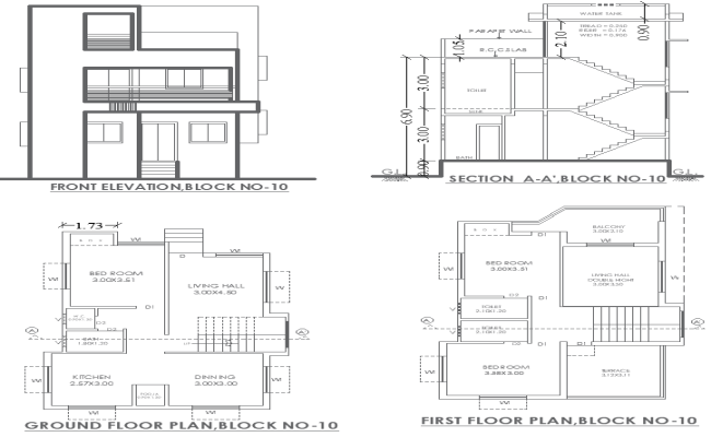 7.16mx11.17m Compact 3BHK House Design with Elevation