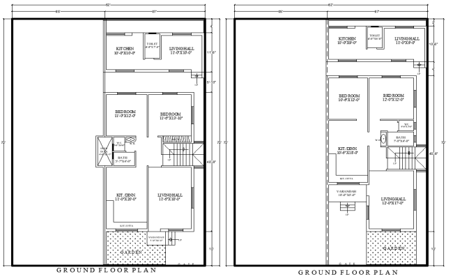 DWG House Plan of 72ft×27ft Ground Floor in AutoCAD File