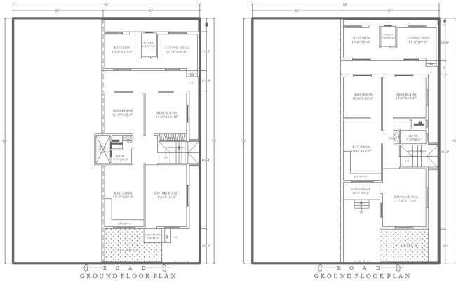 72ft x 52ft Ground Floor House Plan Design With 2BHK Plan Autocad DWG Download 