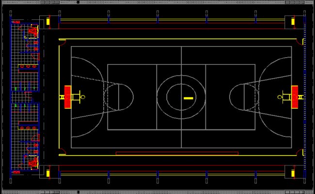 Covered Sports Court CAD Drawing with Locker Room Plan Details