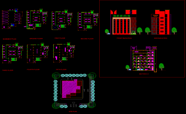 Corporate Office AutoCAD Drawings with Plans, Elevations, and Sections