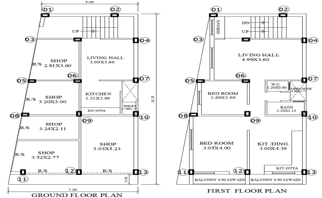 7.35x15.25m AutoCAD House and Shop Plan DWG Layout