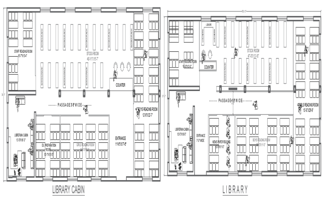 77.1ft x 34.1ft Library Interior Layout Design - AutoCAD DWG File