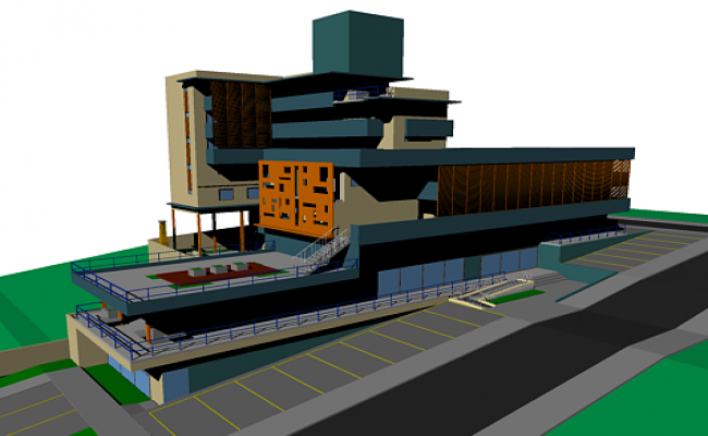 Modern 3D Apartment AutoCAD DWG File with Rendered Building View