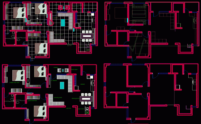Interior Design of 3BHK House AutoCAD Drawing with Measurements