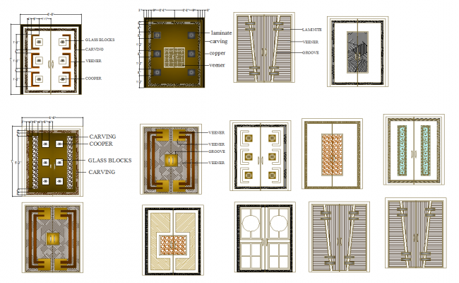 Double Door AutoCAD DWG Design with Veneer and Copper Detailing