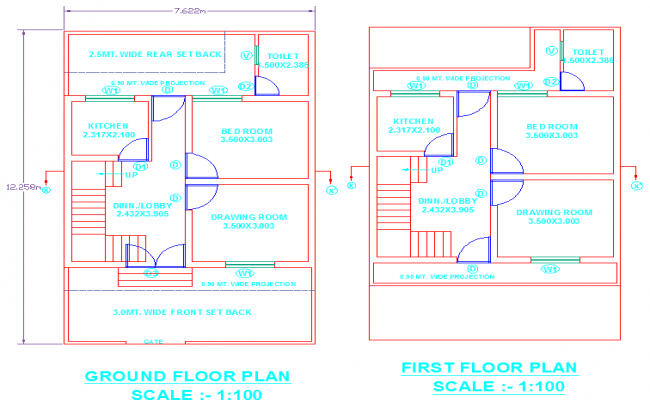 Residence plans DWG with ground and first floor layout and room design